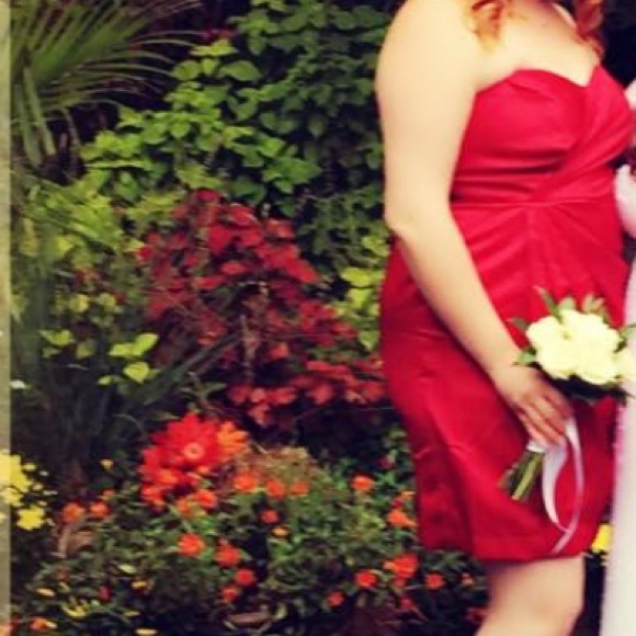 David’s bridal Red satin bridesmaid dress. Sz 16 - Picture 2 of 5